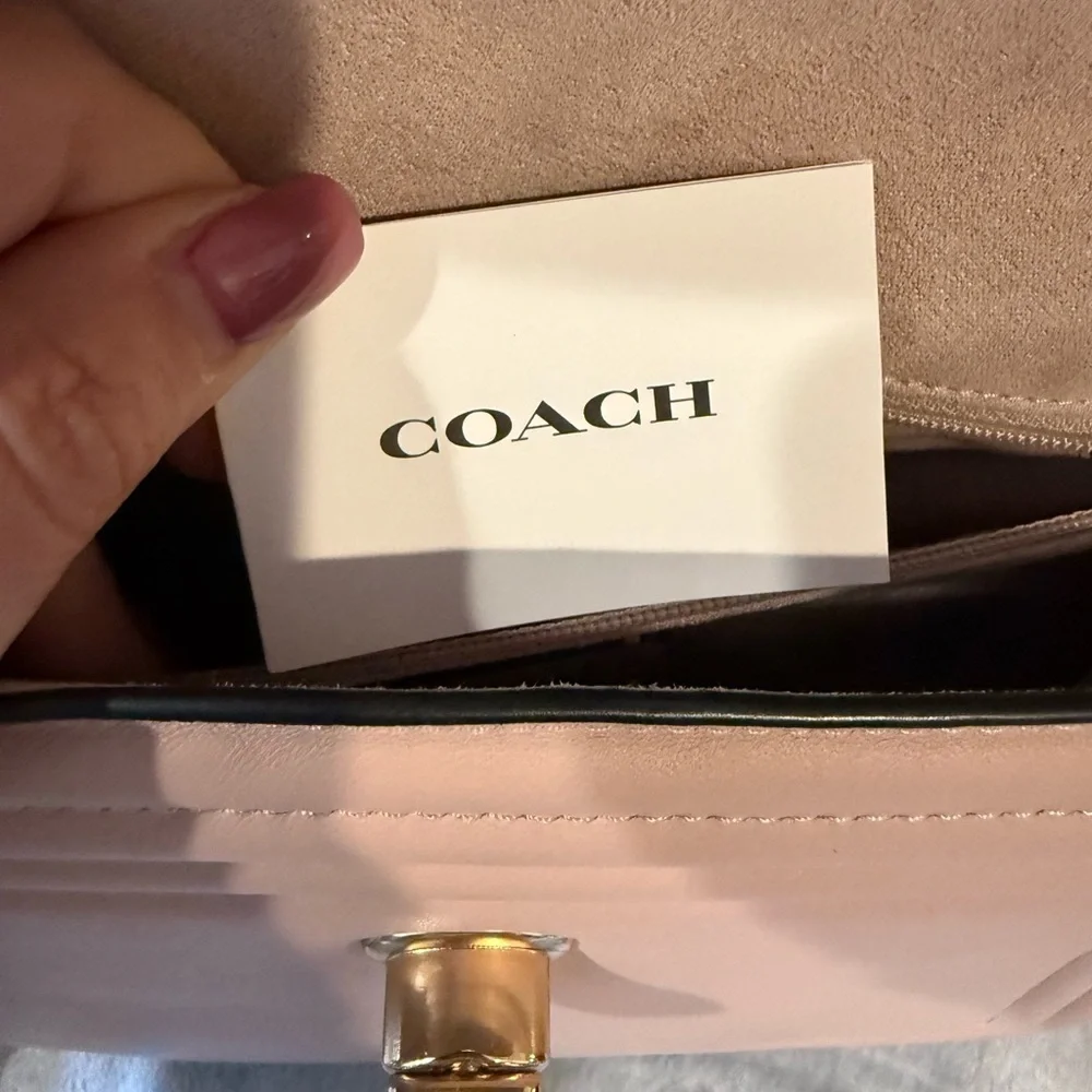 Coach Pink with Burgundy straps Leather Handbag